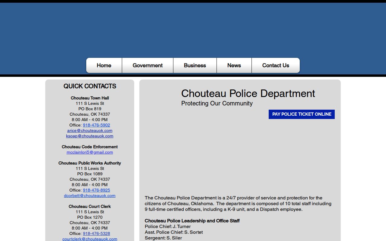 Chouteau Police Department contact source for Mayes County arrest records