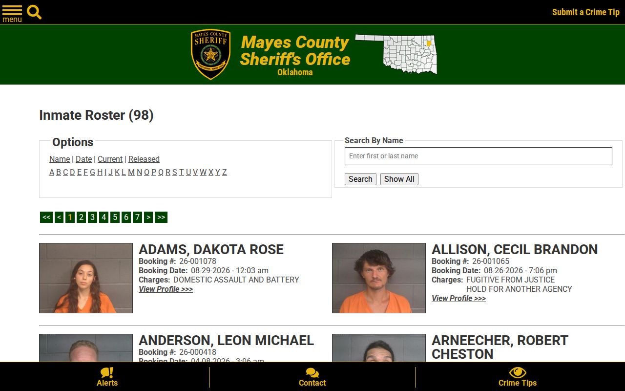 Mayes County Detention Center current booking roster interface