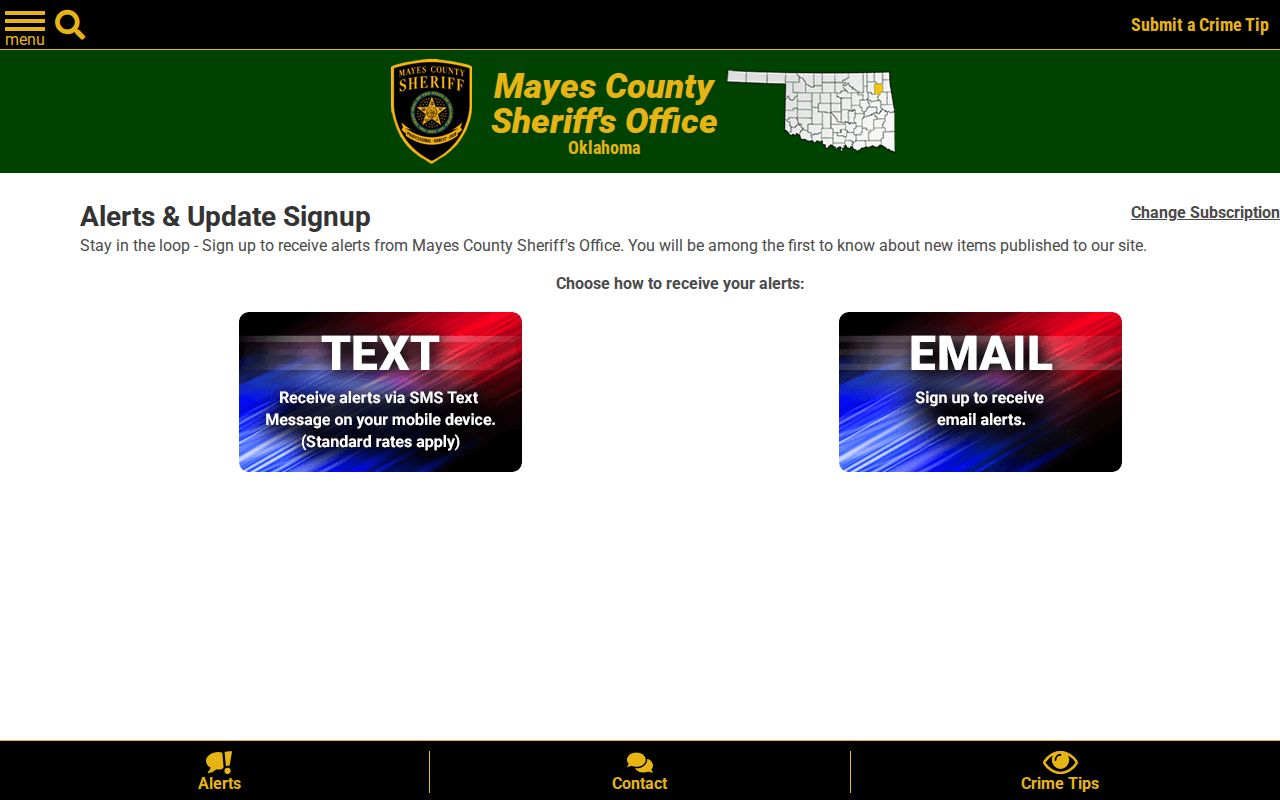 Mayes County general record alert signup interface