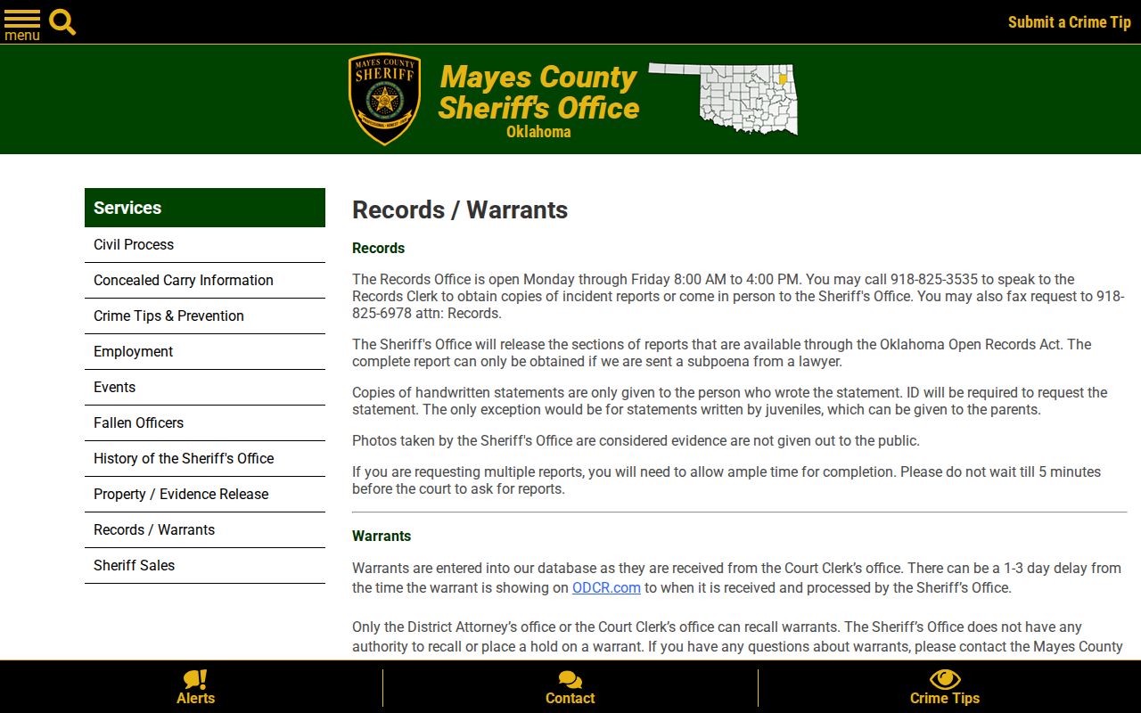Mayes County records and booking-photo policy page
